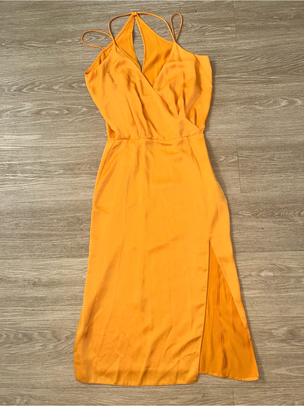 ASOS Bright Orange Wrap-Front Midi Dress with Side Slit